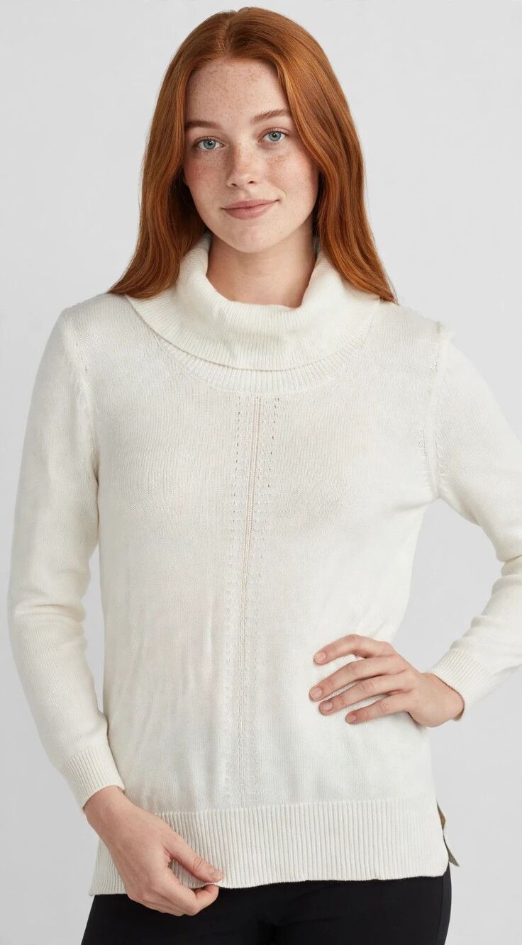 Chicos Cowl Neck Sweater Women 2 L Ivory Cashmere Blend Tunic Long Sleeve Soft